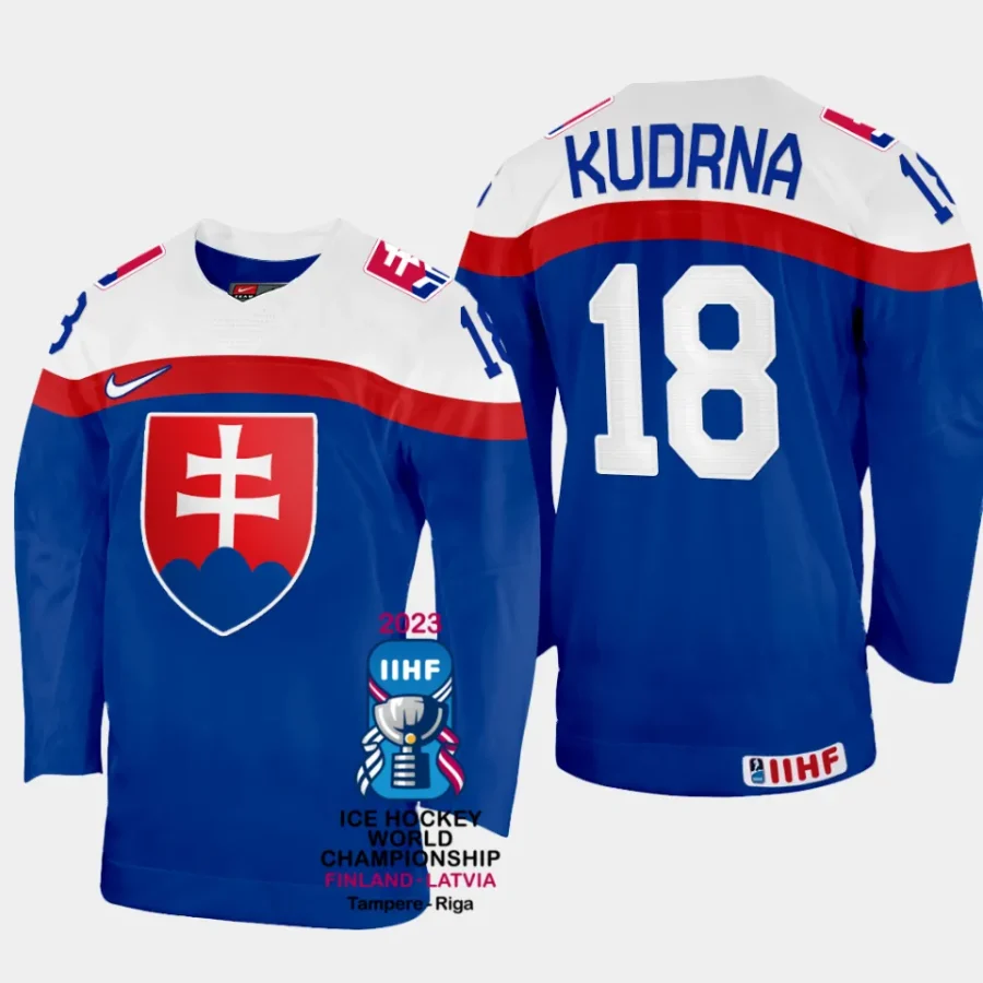 slovakia hockey andrej kudrna 2023 iihf world championship away jersey blue