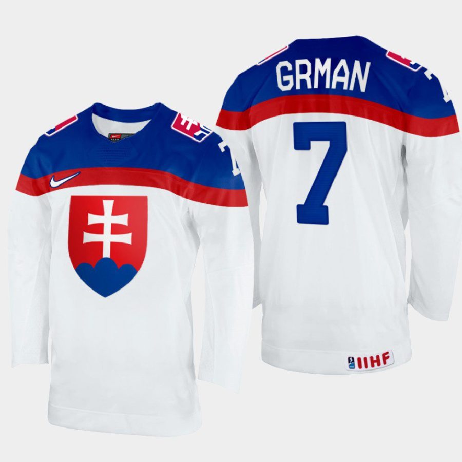 slovakia hockey mario grman 2022 iihf world championship home jersey white