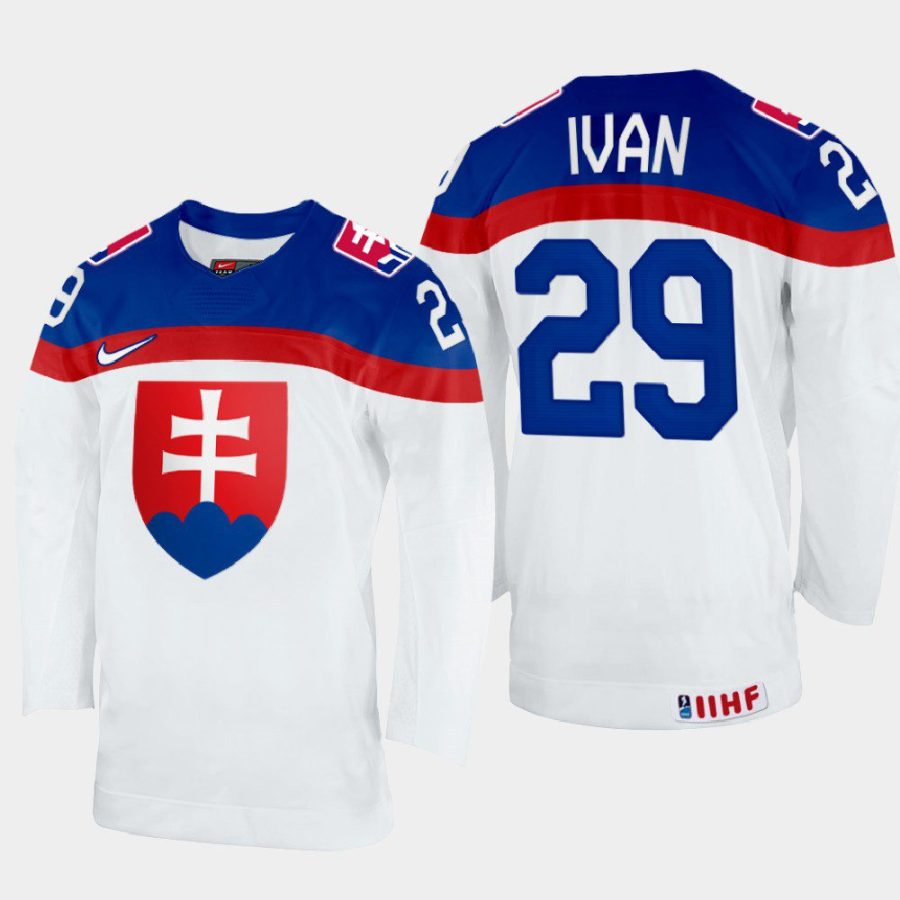 slovakia hockey michal ivan 2022 iihf world championship home jersey white