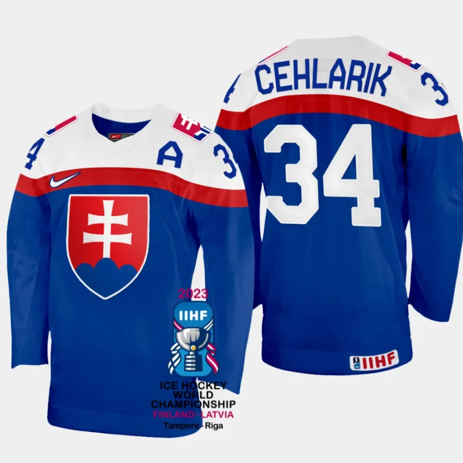 slovakia hockey peter cehlarik 2023 iihf world championship away jersey blue