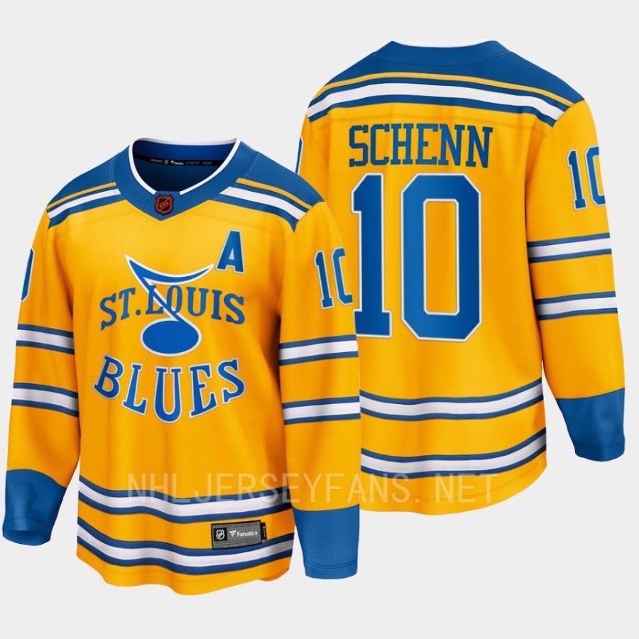 st. louis blues brayden schenn special edition 2.0 2022 breakaway retro jersey yellow