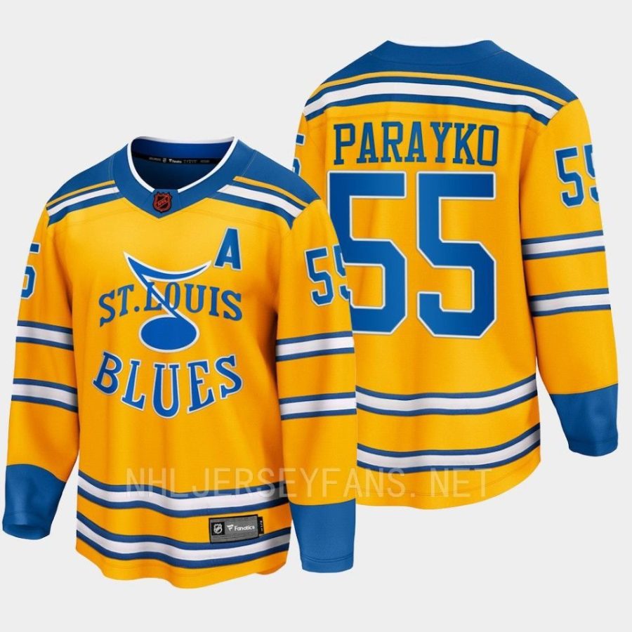 st. louis blues colton parayko special edition 2.0 2022 breakaway retro jersey yellow