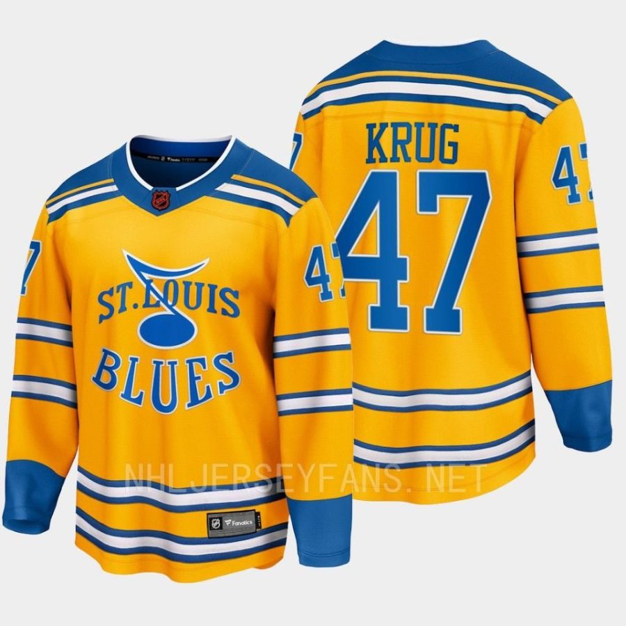 st. louis blues torey krug special edition 2.0 2022 breakaway retro jersey yellow