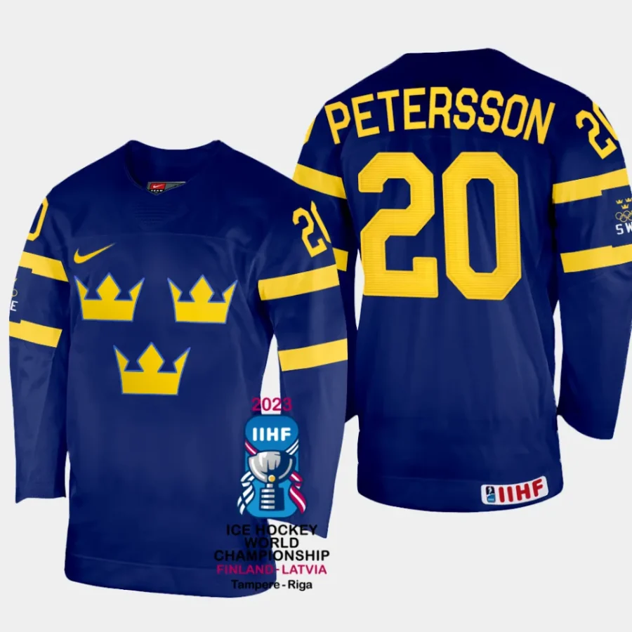 sweden hockey andre petersson 2023 iihf world championship men away jersey navy