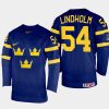 sweden hockey anton lindholm 2022 iihf world championship away jersey navy