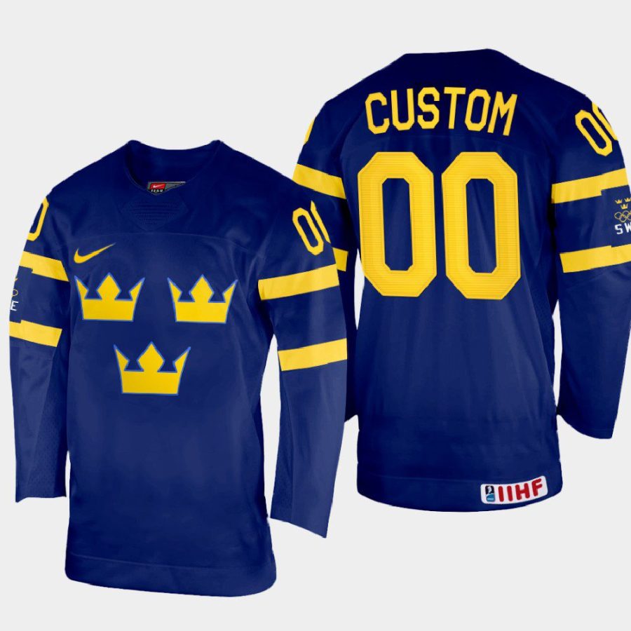 sweden hockey custom 2022 iihf world championship away jersey navy