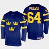 sweden hockey jonathan pudas 2022 iihf world championship away jersey navy