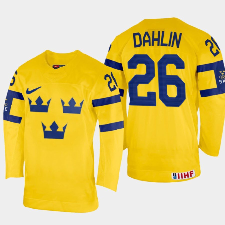 sweden hockey rasmus dahlin 2022 iihf world championship home jersey yellow