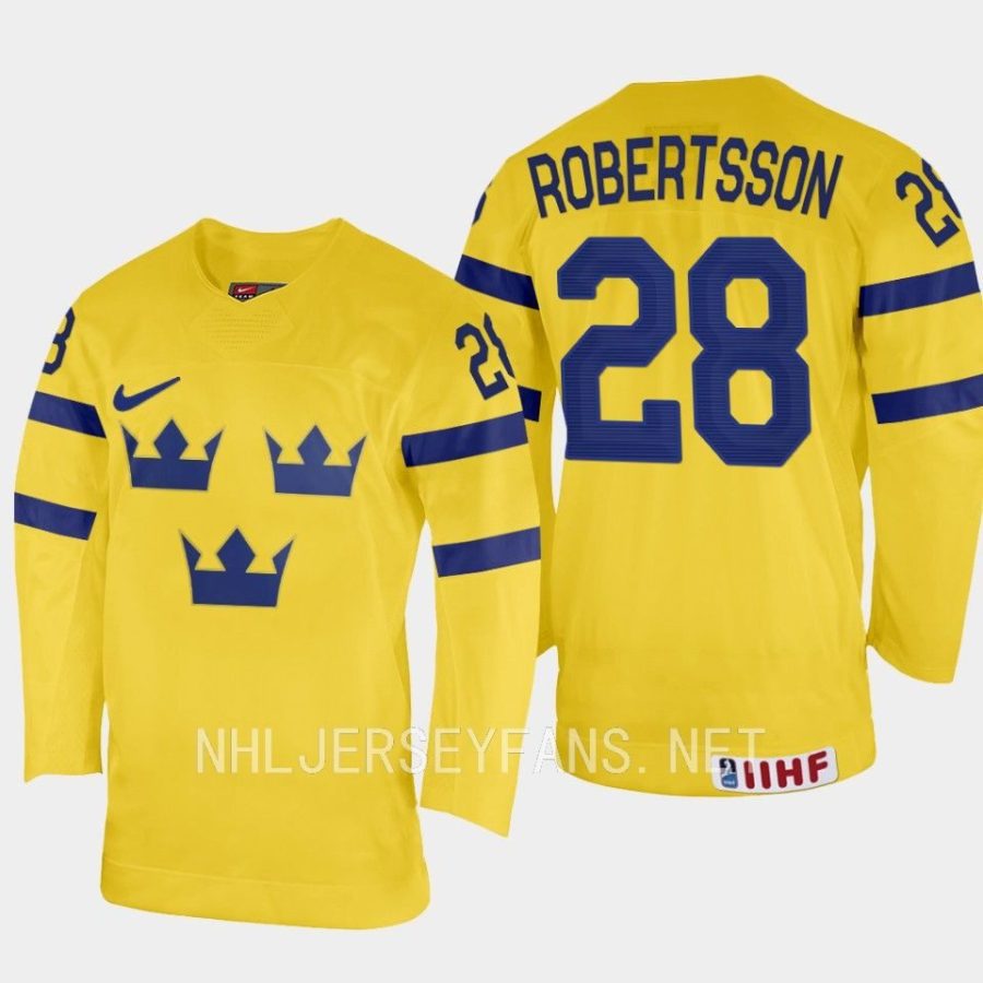 sweden simon robertsson 2023 iihf world junior championship home jersey yellow