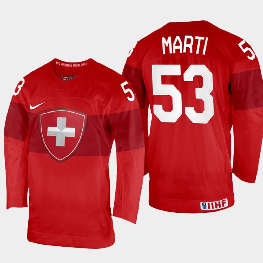 switzerland hockey christian marti 2022 iihf world championship away jersey red