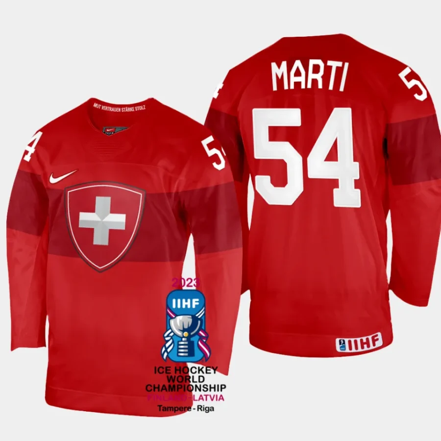 switzerland hockey christian marti 2023 iihf world championship men away jersey red