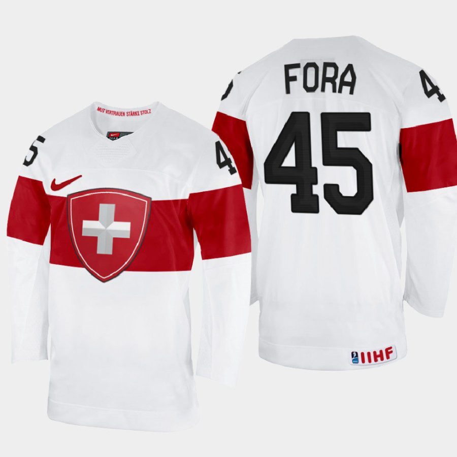 switzerland hockey michael fora 2022 iihf world championship home jersey white