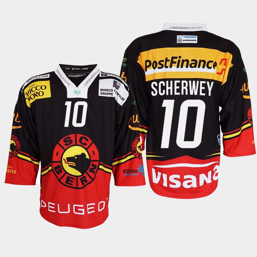 tristan scherwey sc bern black 2022ice hockey shirt jersey