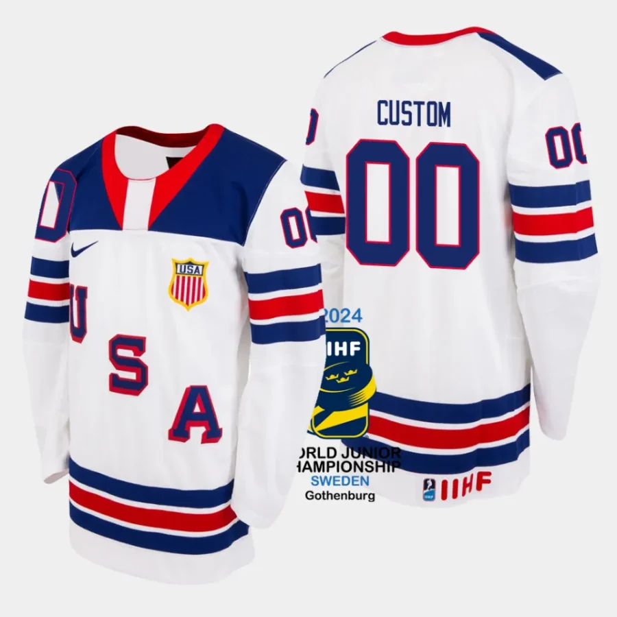 usa hockey custom 2024 iihf world junior champions jersey white