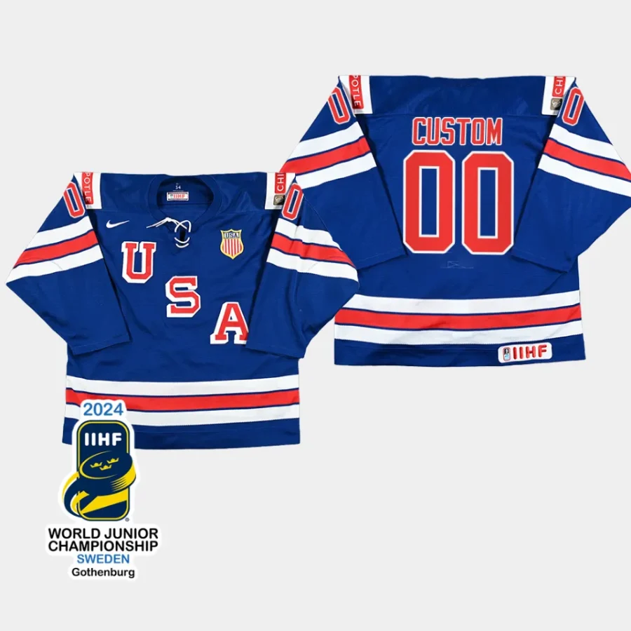 usa hockey custom 2024 iihf world junior champions men jersey blue