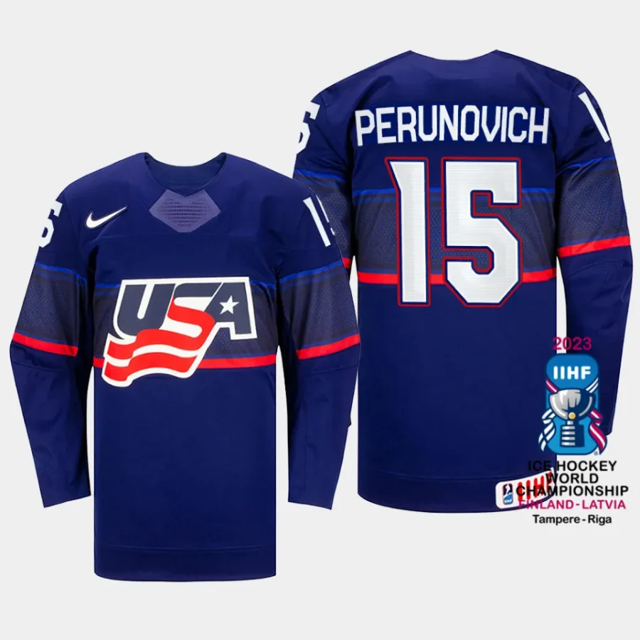 usa hockey scott perunovich 2023 iihf world championship men away jersey blue