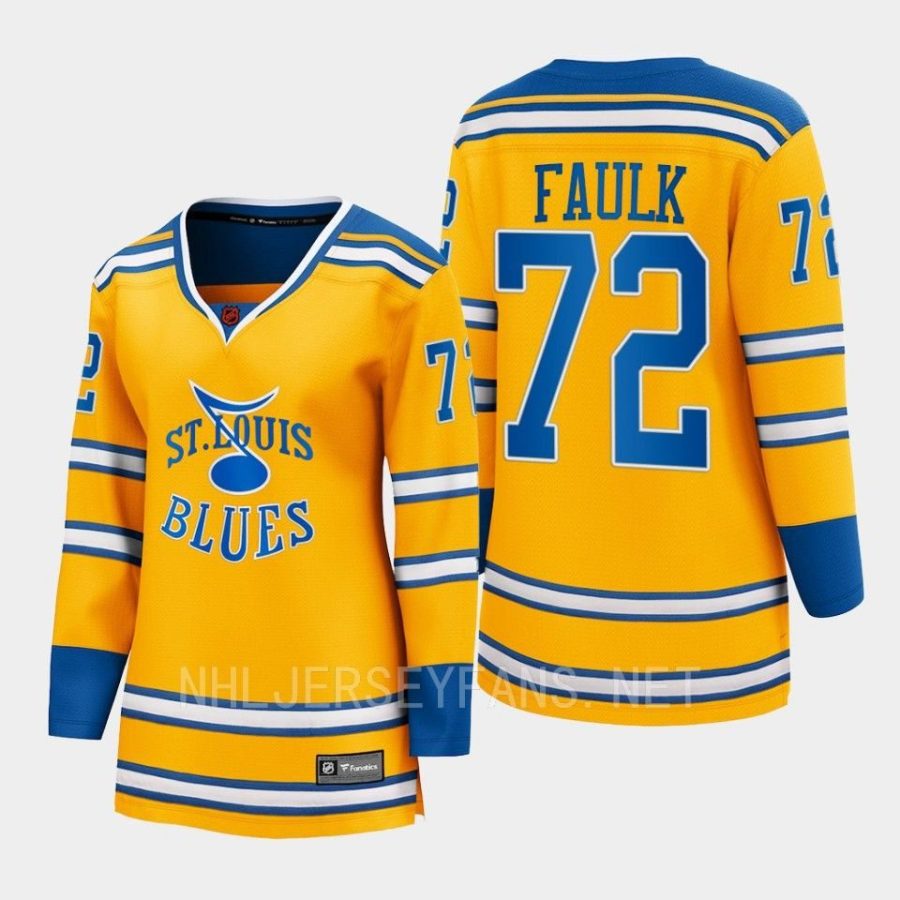 women blues justin faulk yellow 2022 special edition 2.0 breakaway retro jersey