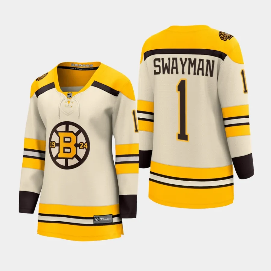 women bruins jeremy swayman cream 2023 24 100th anniversary premier breakaway player jersey