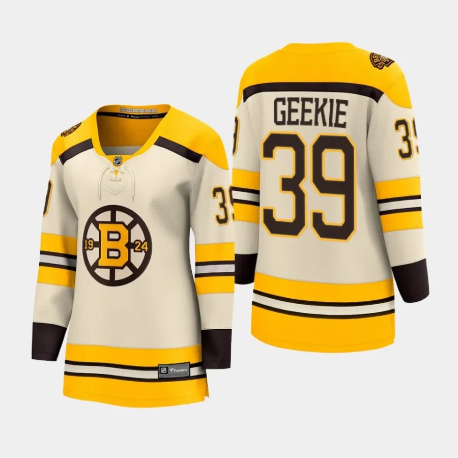 women bruins morgan geekie cream 2023 24 100th anniversary premier breakaway player jersey