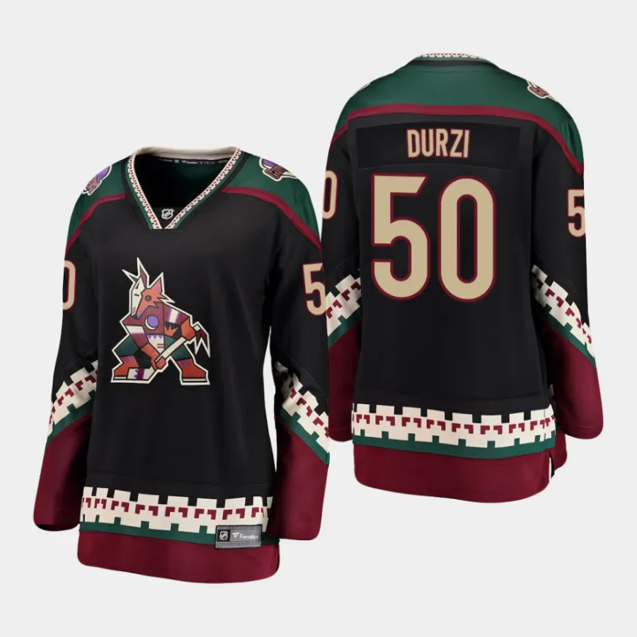 women coyotes sean durzi black 2022 23 home breakaway player jersey