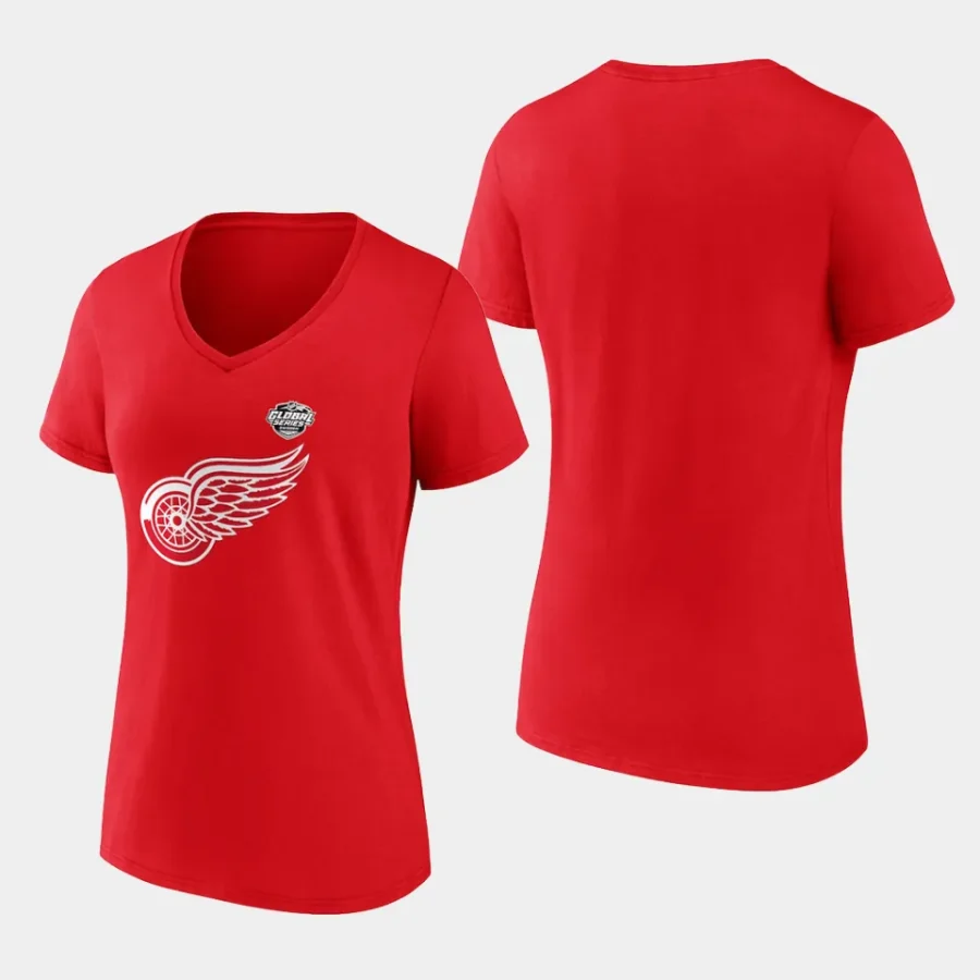 women detroit red wings 2023 nhl global series red v neck t shirt