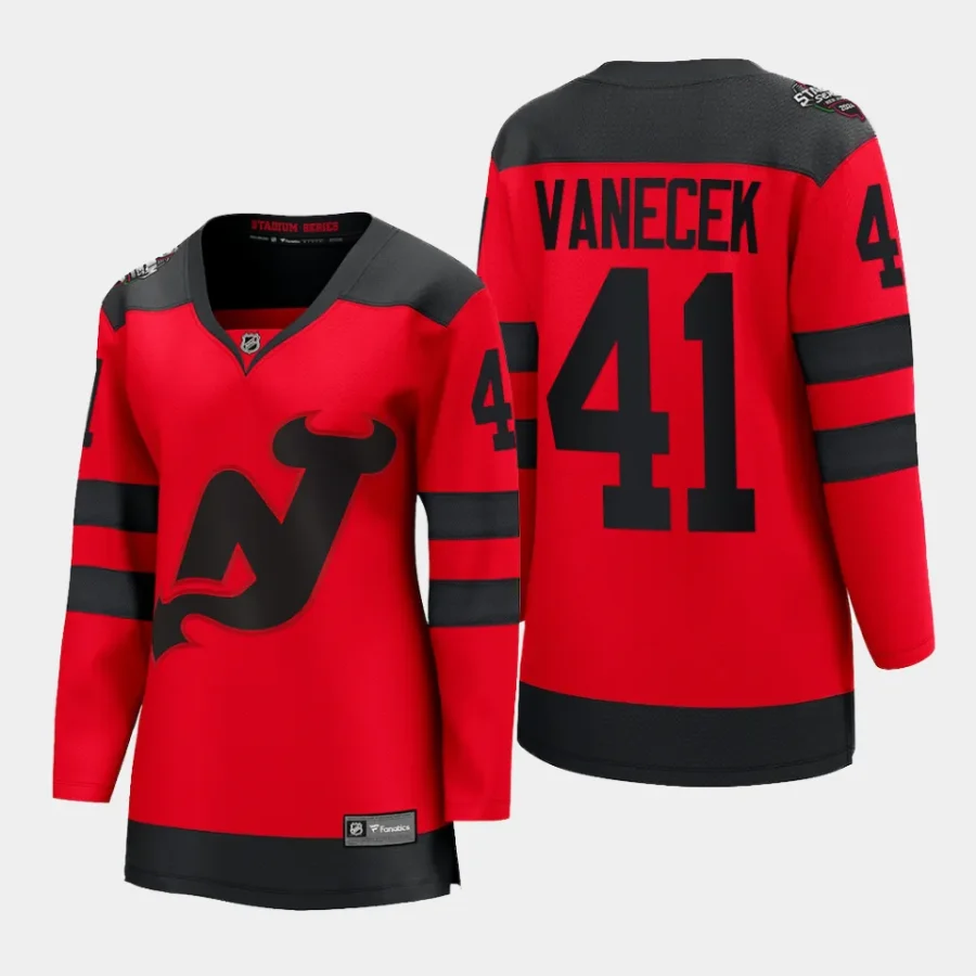 women devils vitek vanecek red 2024 nhl stadium series breakaway player jersey