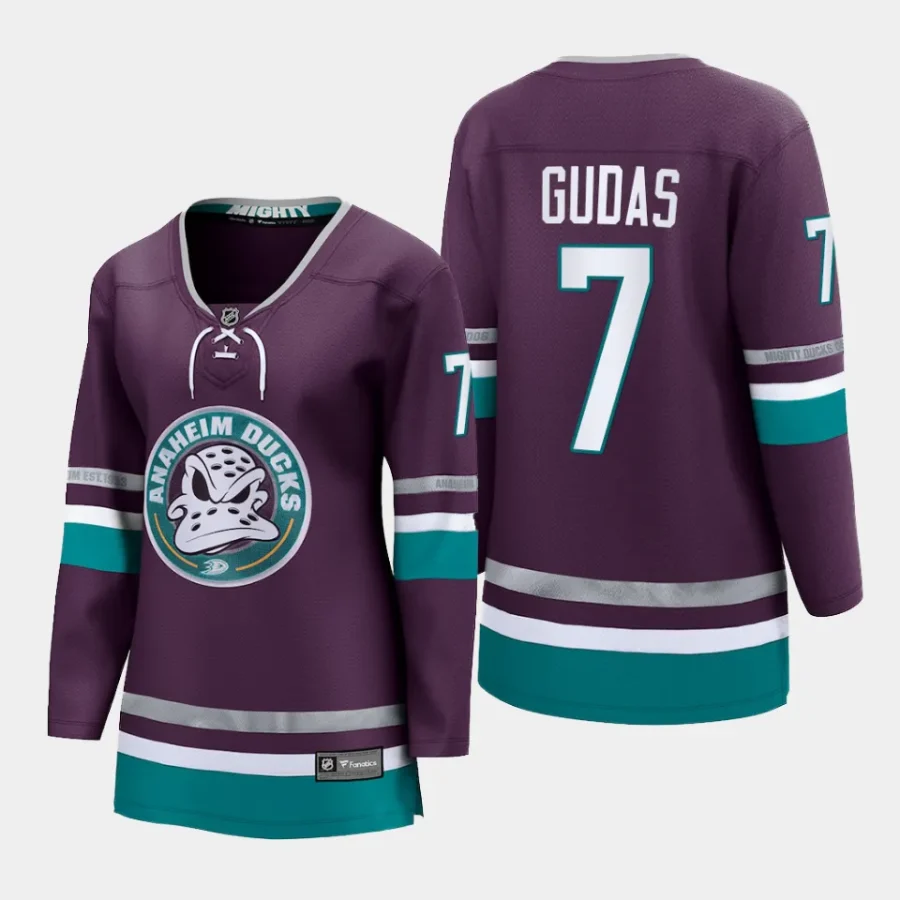 women ducks radko gudas purple 2023 24 30th anniversary premier breakaway player jersey