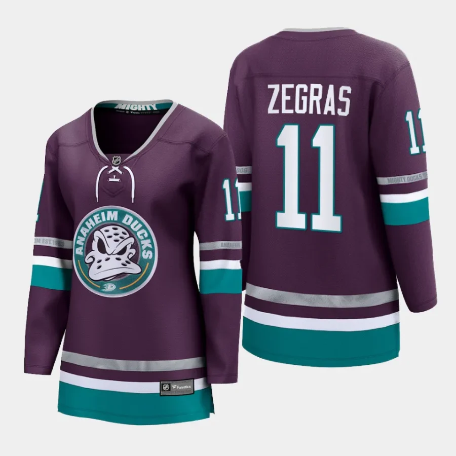 women ducks trevor zegras purple 2023 24 30th anniversary premier breakaway player jersey