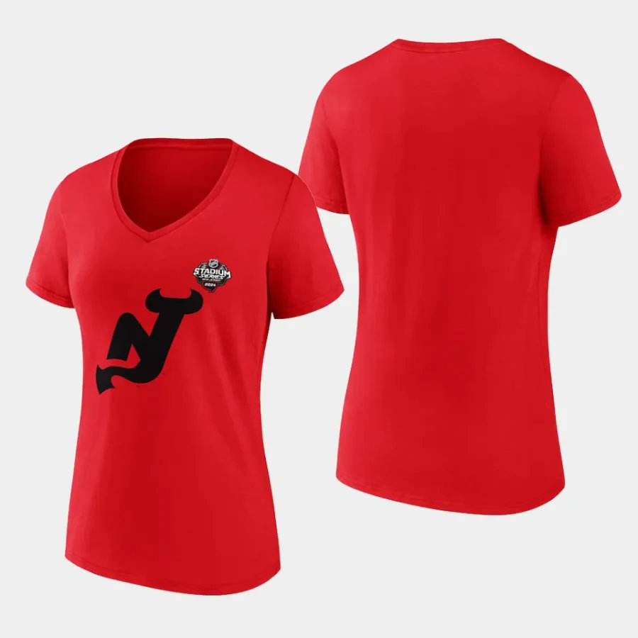 women new jersey devils 2024 nhl stadium series red v neck t shirt