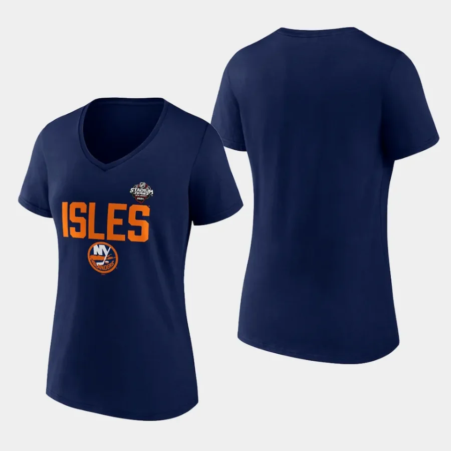 women new york islanders 2024 nhl stadium series navy v neck t shirt