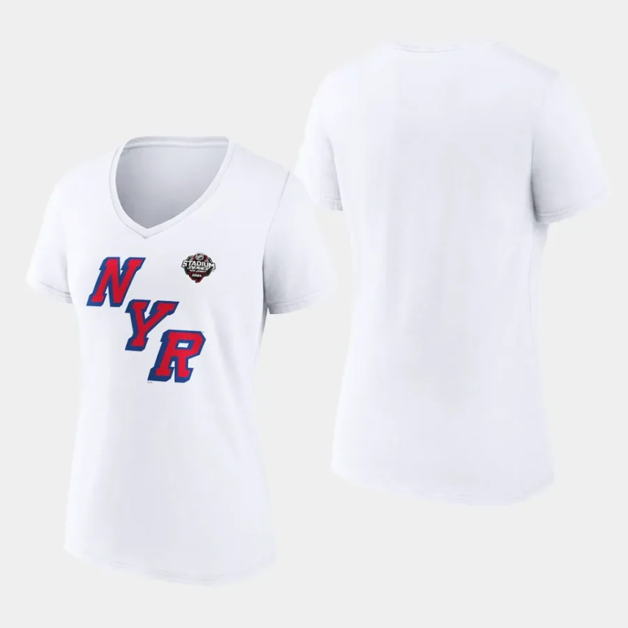 women new york rangers 2024 nhl stadium series white v neck t shirt