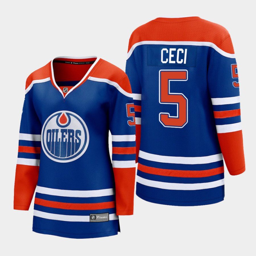 women oilers cody ceci royal 2022 23 home premier breakaway player jersey