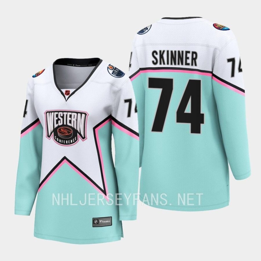 women oilers stuart skinner white 2023 nhl all star western conference breakaway player jersey