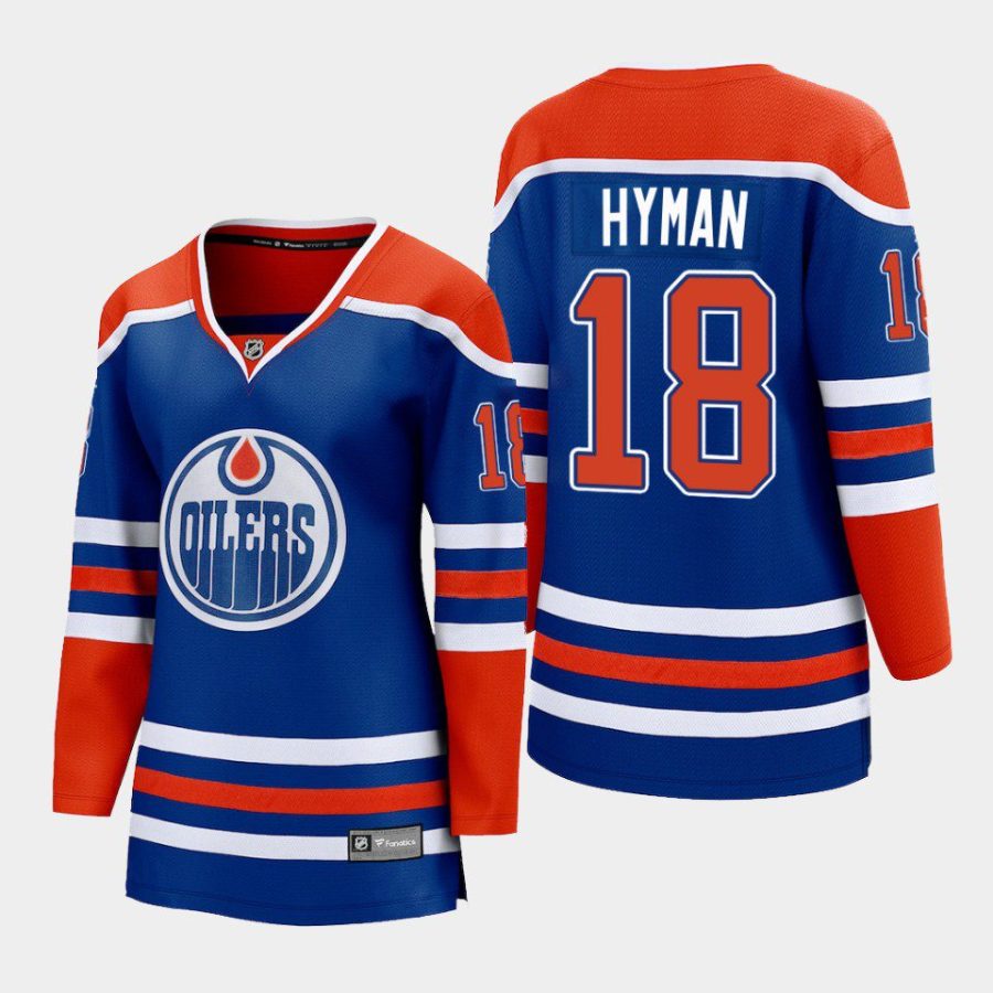 women oilers zach hyman royal 2022 23 home premier breakaway player jersey