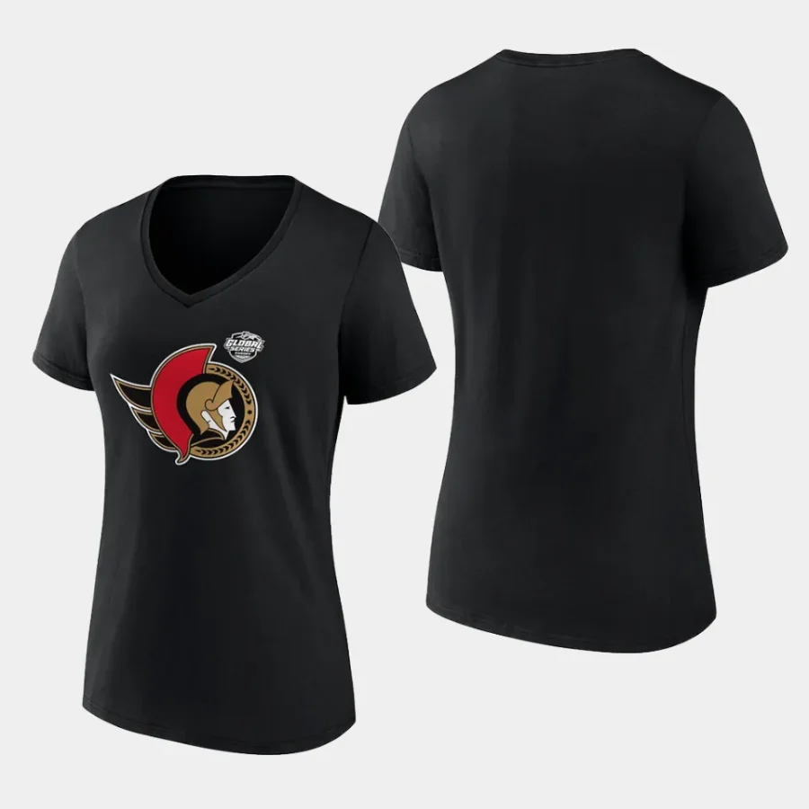 women ottawa senators 2023 nhl global series black v neck t shirt