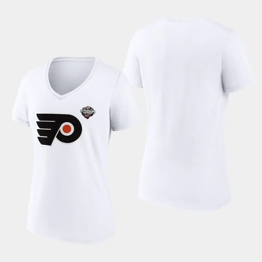 women philadelphia flyers 2024 nhl stadium series white v neck t shirt