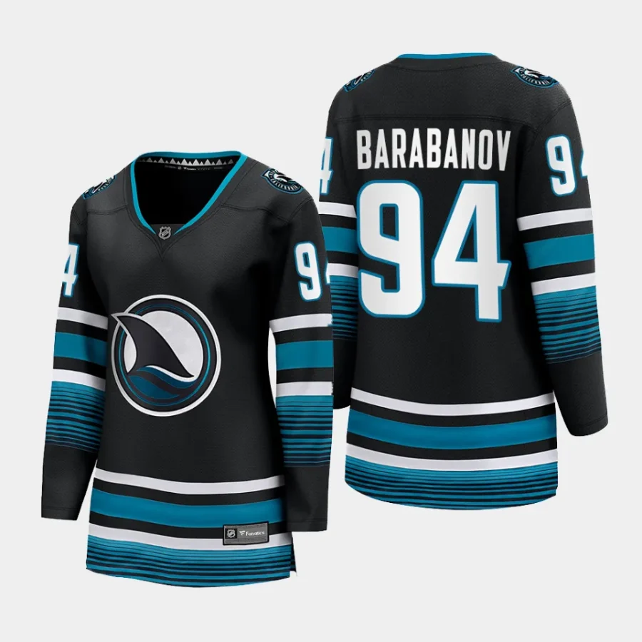 women sharks alexander barabanov black 2023 24 cali fin 3rd alternate breakaway player jersey