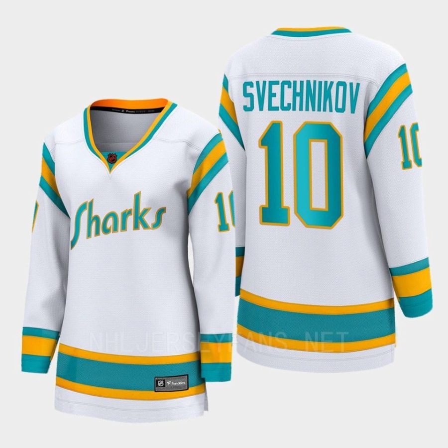 women sharks evgeny svechnikov white 2022 special edition 2.0 breakaway player retro jersey