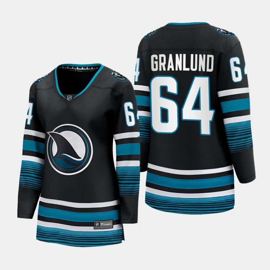 women sharks mikael granlund black 2023 24 cali fin 3rd alternate breakaway player jersey