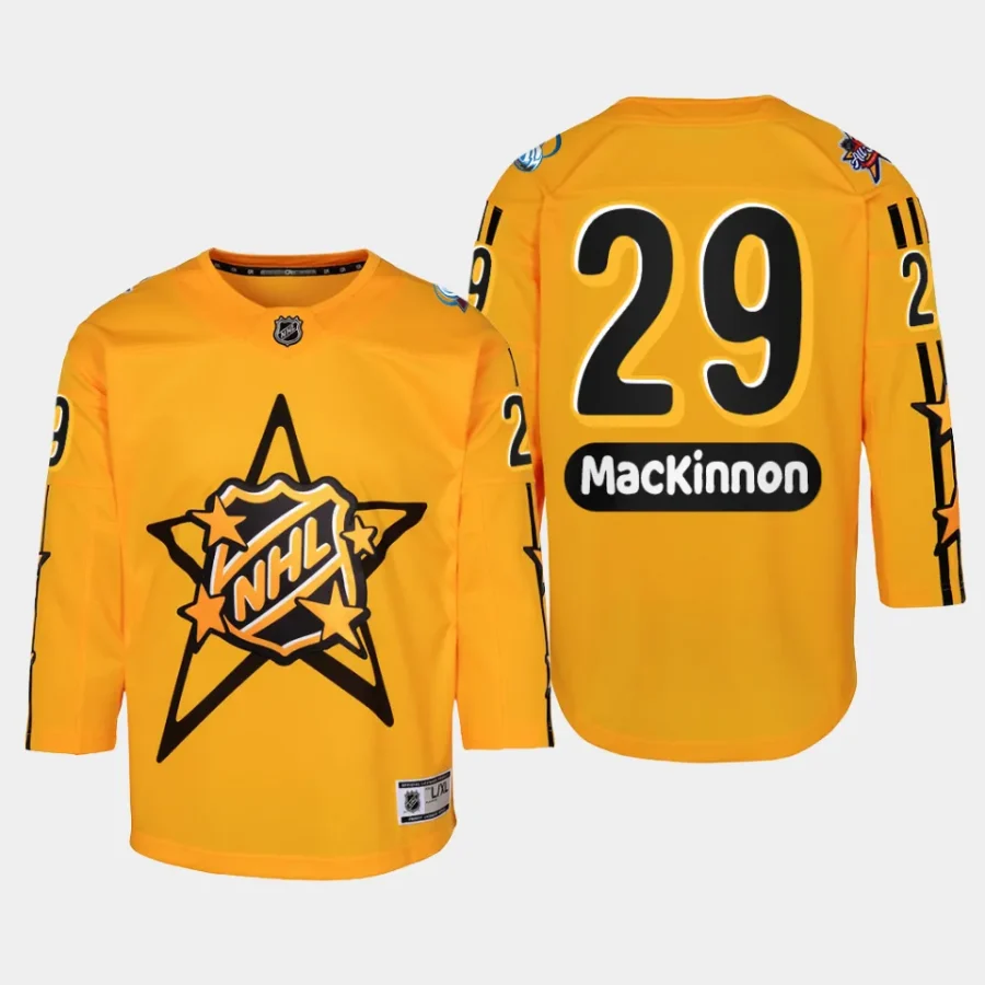 youth avalanche nathan mackinnon yellow 2024 nhl all star game premier jersey