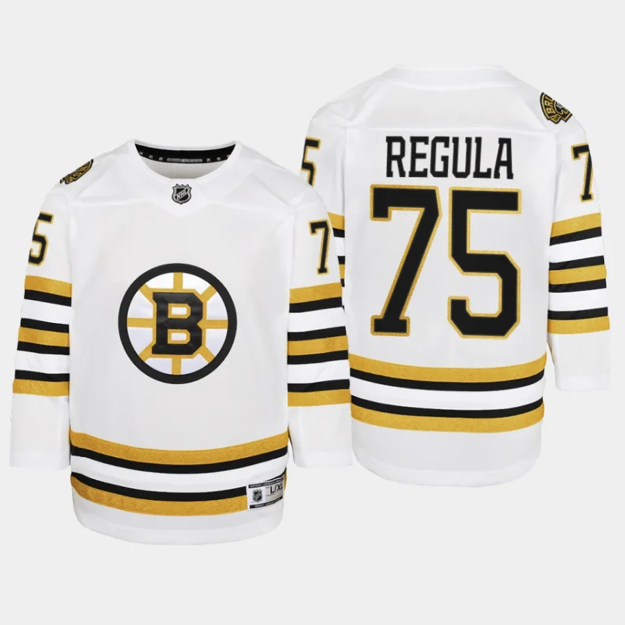 youth bruins alec regula white 2023 24 100th anniversary premier player jersey