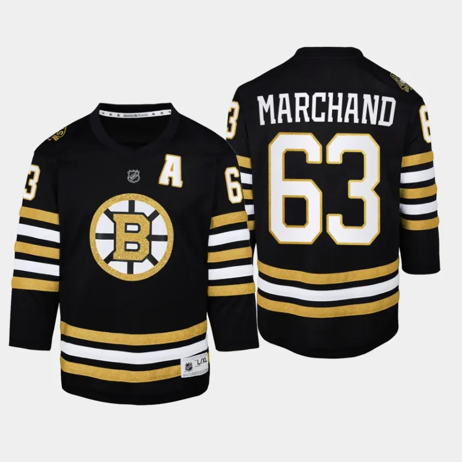 youth bruins brad marchand black 2023 24 100th anniversary premier player jersey