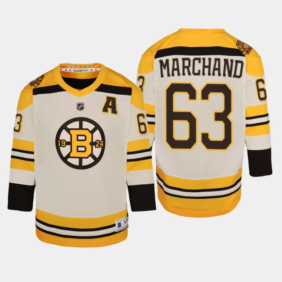 youth bruins brad marchand cream 2023 24 100th anniversary premier player jersey