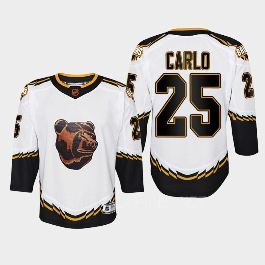 youth bruins brandon carlo white 2022 special edition 2.0 replica retro jersey