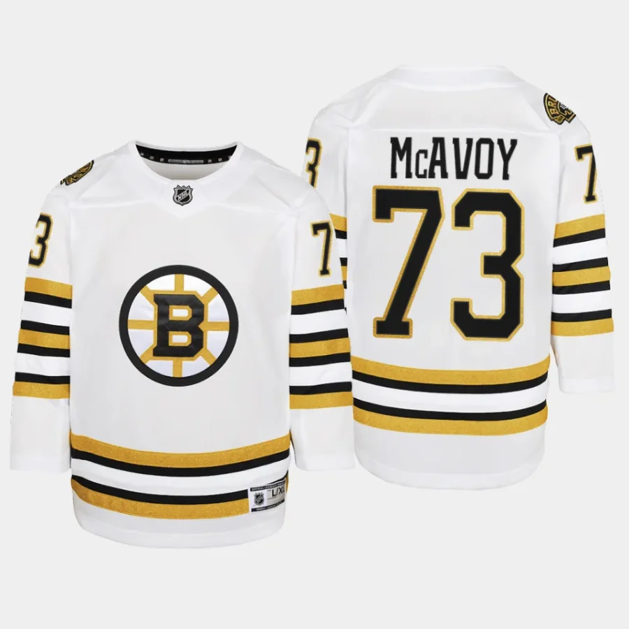 youth bruins charlie mcavoy white 2023 24 100th anniversary premier player jersey