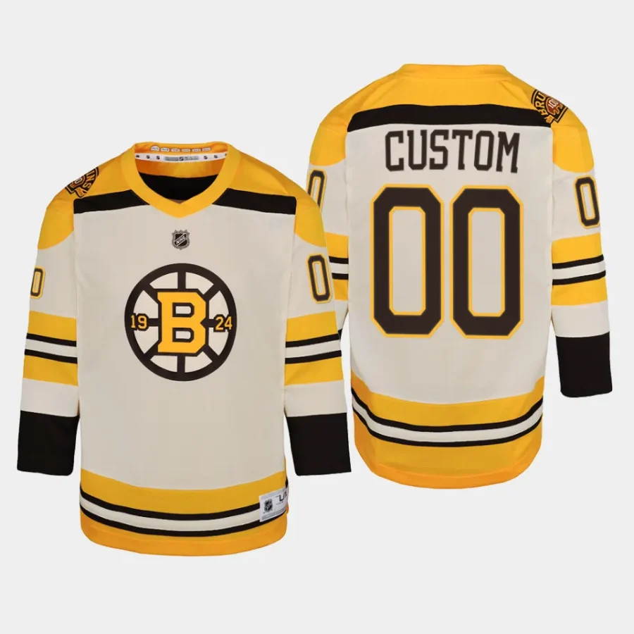 youth bruins custom cream 2023 24 100th anniversary premier player jersey