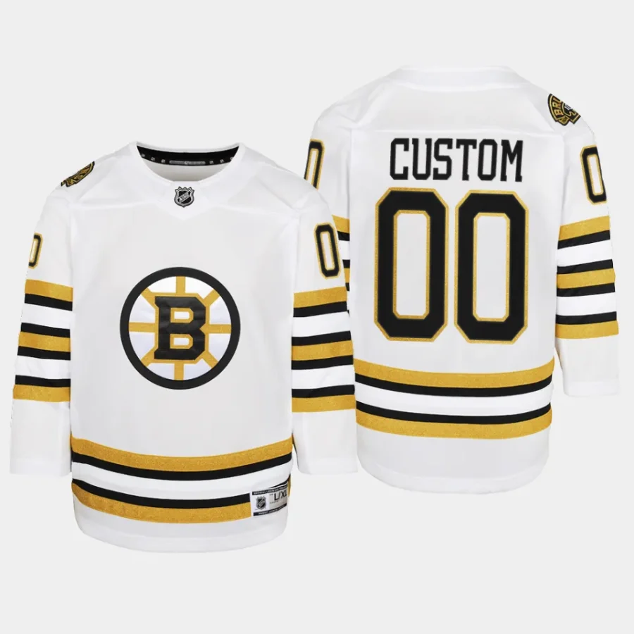 youth bruins custom white 2023 24 100th anniversary premier player jersey