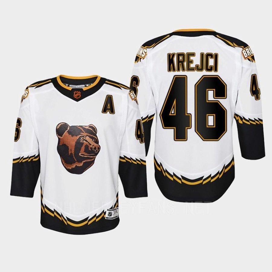 youth bruins david krejci white 2022 special edition 2.0 replica retro jersey