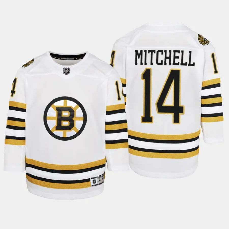 youth bruins ian mitchell white 2023 24 100th anniversary premier player jersey