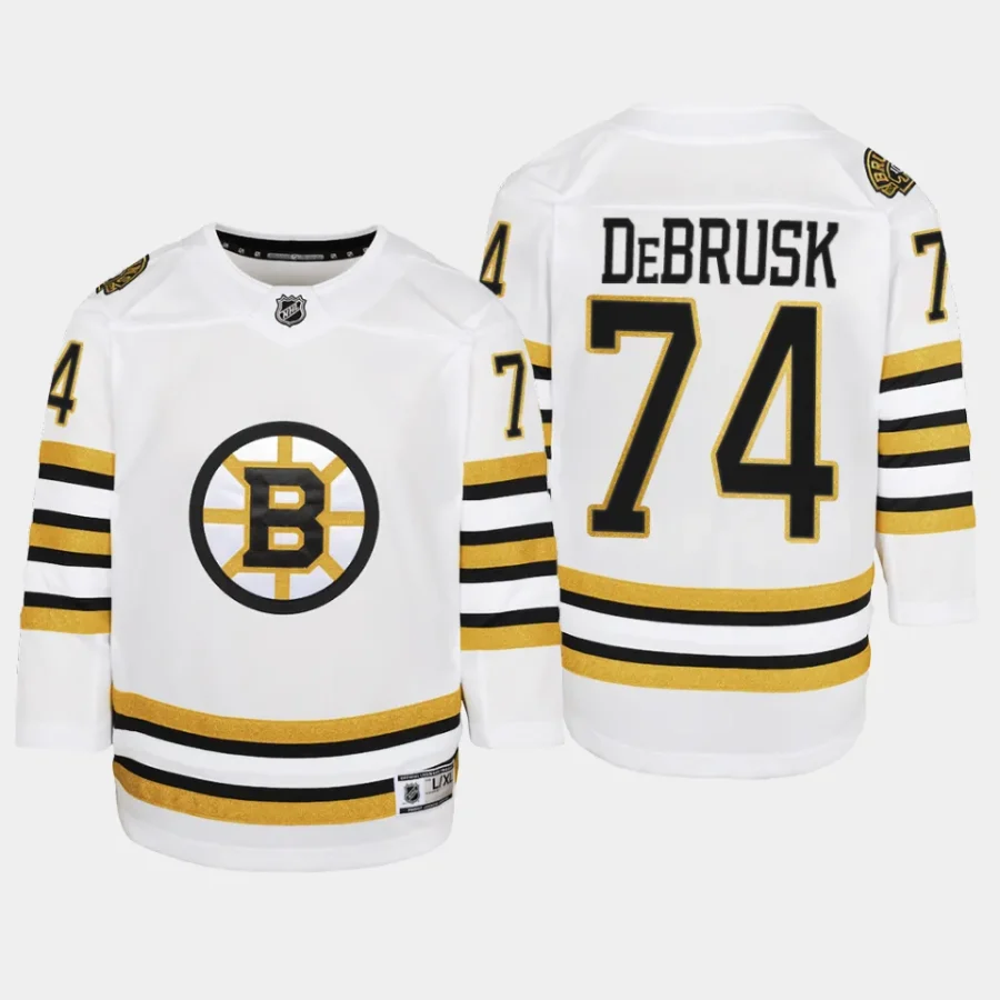 youth bruins jake debrusk white 2023 24 100th anniversary premier player jersey